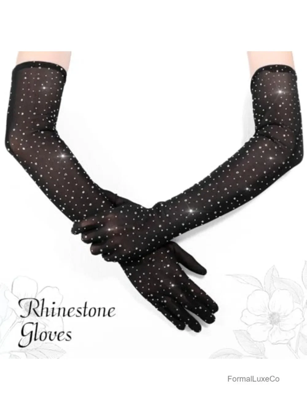 Rhinestone Gloves Fishnet Glitter Mesh Elbow Length Gloves Opera Accessory